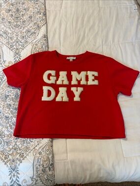 GAME DAY Red Graphic Crop T-Shirt by She + Sky